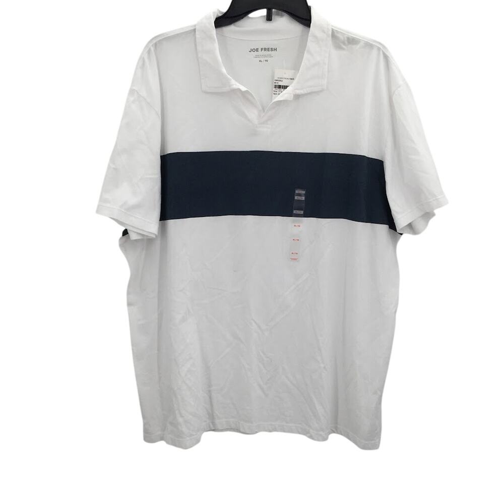 JOE FRESH Men's Short Sleeve Striped Polo Short Cotton White Blue Size XL New
